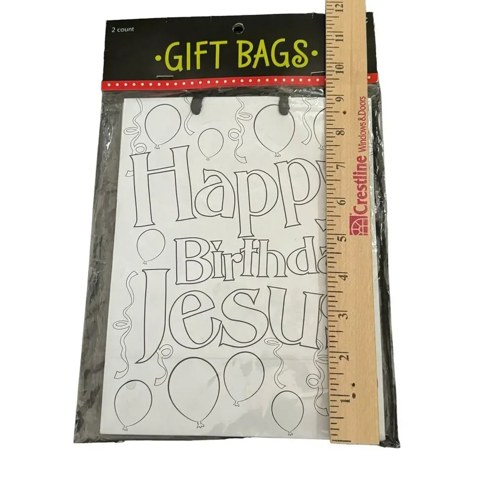 Happy‎ Birthday Jesus NEW Gift Bags (4) Can Be Colored Christmas Holiday Church